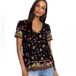 Johnny Was Janie Favorite Short Sleeve V-Neck Swing Top